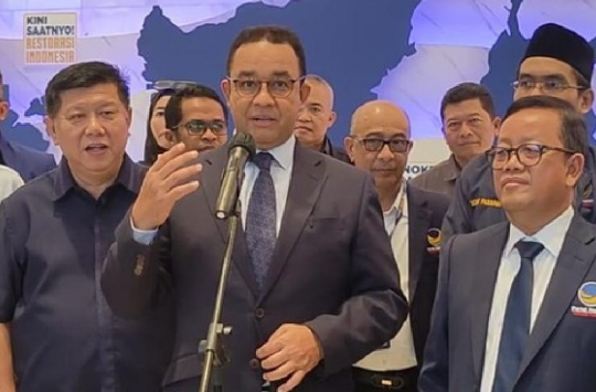 Bakal Calon Presiden 2024, Anies Baswedan di NasDem Tower, Jumat, 3 Juni 2023. (Foto: Detik)