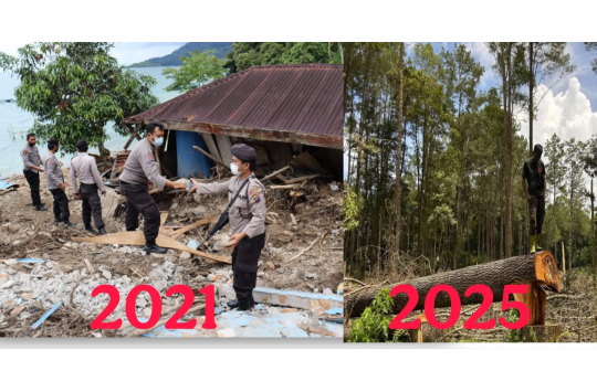 Desa Reva, Kel. Sipolha Kec. Pamatang Sidamanik, Kab. Simalungun  saat dilanda bencana Tahun 2021 dan pembalakan hutan tahun 2025 (Foto: Istimewa)
