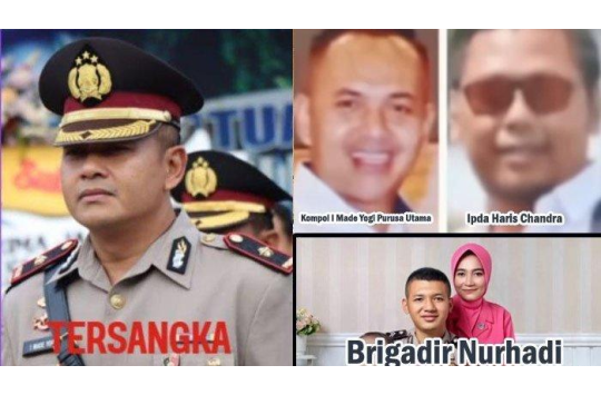 Tersangka Kompol YG dan Ipda HC (atas dan samping) dan korban saat bersama istrinya (bawah)