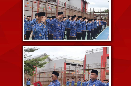 Para pegawai Lapas pemuda langkat saar mengikuti upacara hari pahlawan