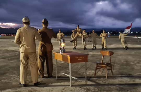 Suasana kegiatan Napak Tilas Operasi Udara Pertama, yang digelar di apron Lanud Adisutjipto