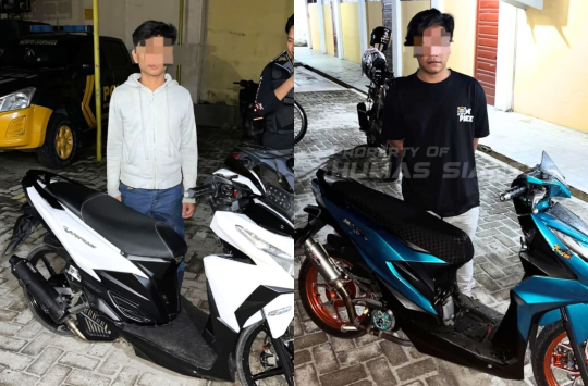 Timsus Dayok Mirah, mengamankan sepeda motor yang memakai knaopot brong. (foto : Humas P.siantar)