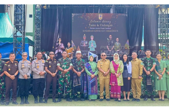 Forkopimda Siantar - Simalungun dan pejabat TNI, Polri, Kejaksaan saat menghadiri acara sertijab Dandim 207/Simalungun.
