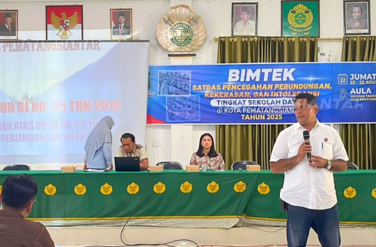 Kanit PPA, IPDA Darwin P. Siregar, saat kegiatan Bimbingan Teknis (Bimtek) Satgas Pencegahan Perundungan, Kekerasan, dan Intoleransi di lingkungan Sekolah Dasar
