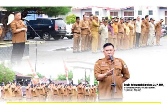 Sekda Tapteng saat memimpin apel pagi gabungan ASN di lingkungan Pemkab Tapanuli Tengah.  (Foto : Pemkab Tapteng)