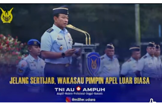 Wakasau, Marsdya TNI Andyawan M.P., S.I.P., M.Tr.Han., menggelar apel luar biasa di Lapangan Apel Mabesau, Cilangkap, Jakarta Timur, Kamis (19/6/2025).﻿﻿ (Foto: tangkapan layar)
