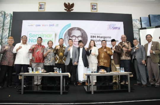 Serikat Media Siber Indonesia (SMSI) Pusat menyelenggarakan Seminar Nasional bertajuk "Peran RM Margono Djojohadikusumo dalam Membangun Indonesia" di Hall Dewan Pers, Jakarta, pada Kamis, (10/4/2025).