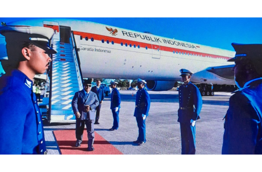 Presiden RI, Prabowo Subianto melanjutkan lawatan ke ibu kota Brasil, Brasília, melalui Pangkalan Udara Brasília. (Foto: BPMI Setpres)